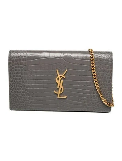 Pre-owned Saint Laurent Embossed Leather Crossbody Bag In Gray