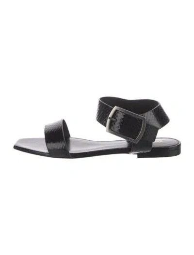 Pre-owned Saint Laurent Embossed Leather Gladiator Sandals In Black