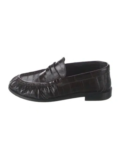 Pre-owned Saint Laurent Embossed Leather Loafers In Brown