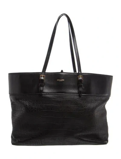 Pre-owned Saint Laurent Embossed Leather Medium Shopper Tote In Black