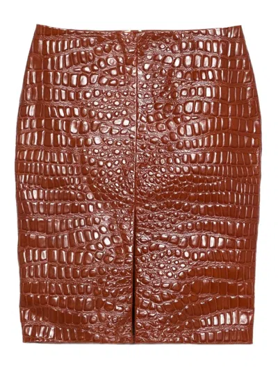 Saint Laurent Embossed Leather Mini Skirt In Brown