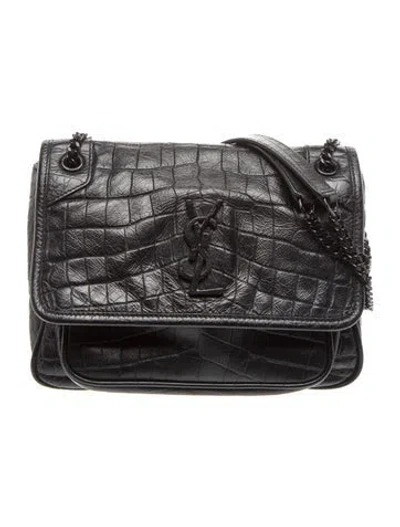 Pre-owned Saint Laurent Embossed Leather Niki In Black