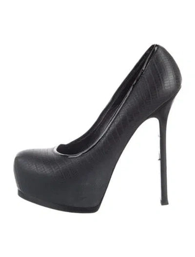Pre-owned Saint Laurent Embossed Leather Pumps In Blue