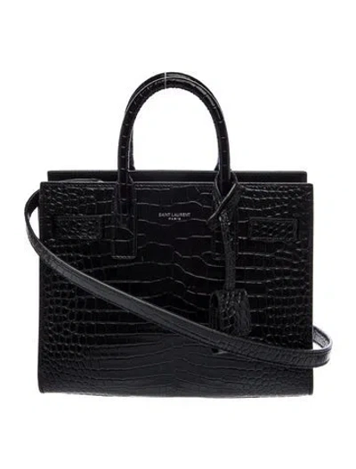 Pre-owned Saint Laurent Embossed Leather Sac De Jour In Black