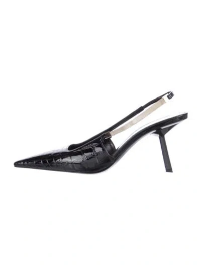 Pre-owned Saint Laurent Embossed Leather Slingback Pumps In Black