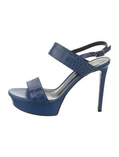 Pre-owned Saint Laurent Embossed Leather Slingback Sandals In Blue
