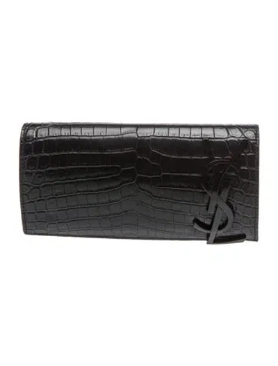Pre-owned Saint Laurent Embossed Leather Smoking Clutch In Black
