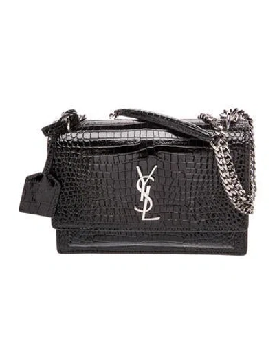 Pre-owned Saint Laurent Embossed Leather Sunset Medium In Black