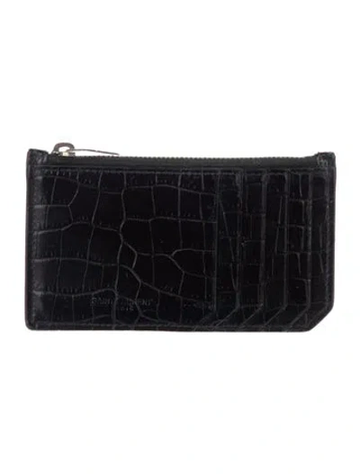 Pre-owned Saint Laurent Embossed Leather Wallet In Black
