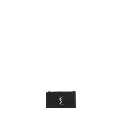 Saint Laurent Embossed Logo Calf Leather Wallet In Black