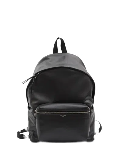Saint Laurent Embossed-logo Leather Backpack In Black