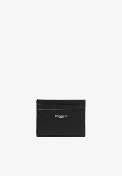 Saint Laurent Embossed Logo Leather Cardholder In Black