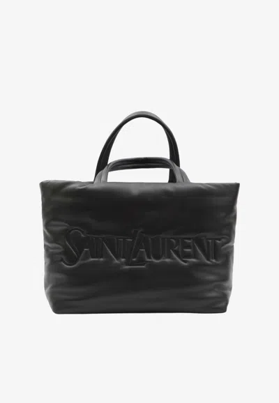 Saint Laurent Embossed Logo Nappa Leather Tote Bag In Black