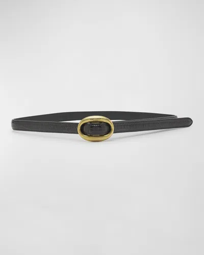 Saint Laurent Embossed Patent Leather Skinny Belt In Black