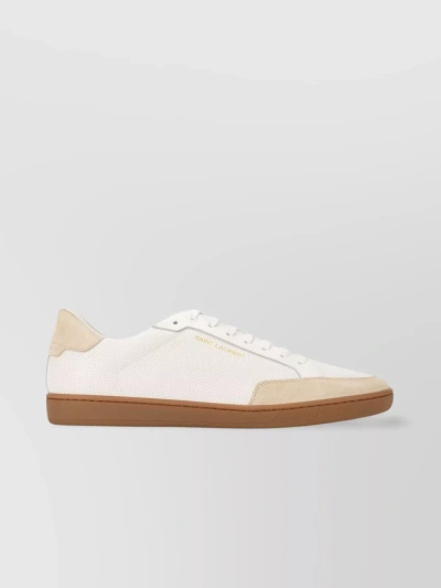Saint Laurent Embossed Tab Sneakers With Reinforced Toe Cap In Cream
