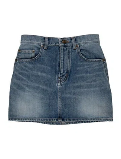 Pre-owned Saint Laurent Embroidered Accent Mini Skirt In Blue