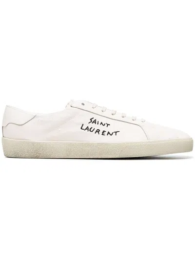 Saint Laurent Embroidered Canvas Sneaker For Men In White