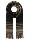 Saint Laurent Cashmere Blend Scarf With Fringe And Plaid In Multi