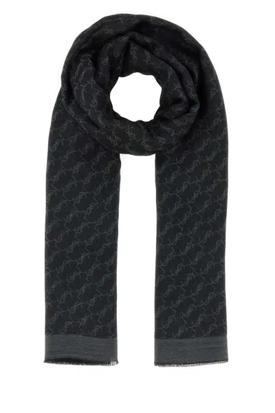 Saint Laurent Echarpe Monogram Jacquard In Black