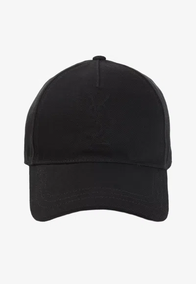 Saint Laurent Embroidered Cassandre Cap In Black