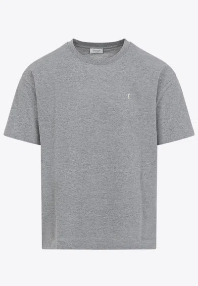 SAINT LAURENT EMBROIDERED CASSANDRE LOGO T-SHIRT