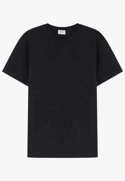 Saint Laurent Embroidered Cassandre Rib Knit T-shirt In Black