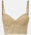 Saint Laurent Embroidered Cotton And Silk Bustier In Beige