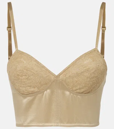 Saint Laurent Embroidered Cotton And Silk Bustier In Beige