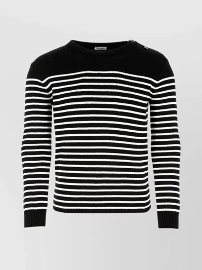 Saint Laurent Embroidered Cotton Blend Sweater In Black