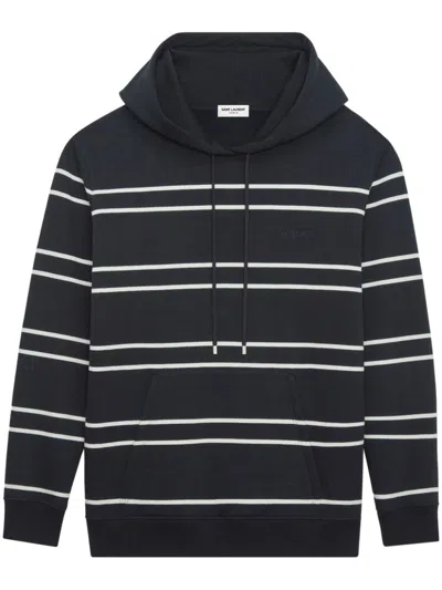 Saint Laurent Embroidered Cotton Hoodie For Men In Black