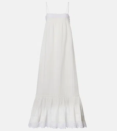 Saint Laurent Embroidered Cotton Poplin Maxi Dress In White