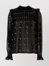 Saint Laurent Embroidered Crepe Blouse With Ruffles And Smocked Yoke In Black