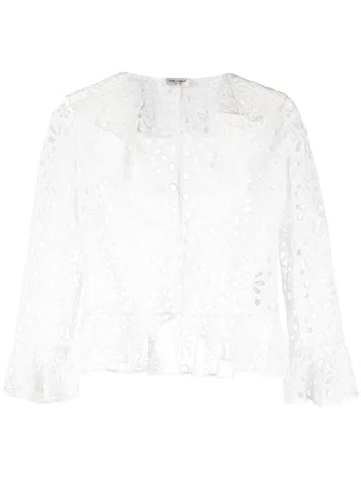 Saint Laurent Embroidered-design Long-sleeve Blouse In Weiss