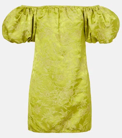 Saint Laurent Embroidered Duchess Satin Minidress In Green