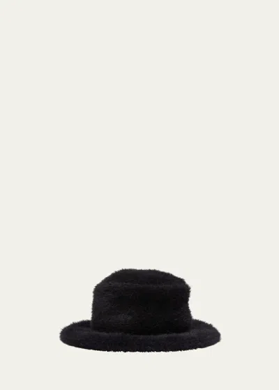 Saint Laurent Embroidered Faux Fur Bucket Hat In Black