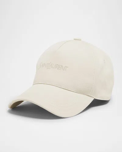Saint Laurent Embroidered Logo 5-panel Vintage Cap In 9200 Ivory
