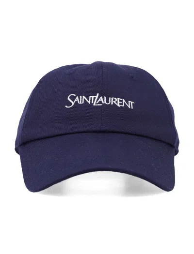 Saint Laurent Embroidered Logo Baseball Cap In Blu