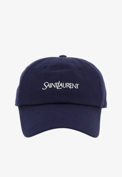 Saint Laurent Embroidered Logo Baseball Cap In Navy