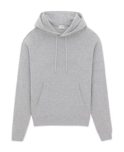 Saint Laurent Embroidered-logo Cotton Hoodie In Gray