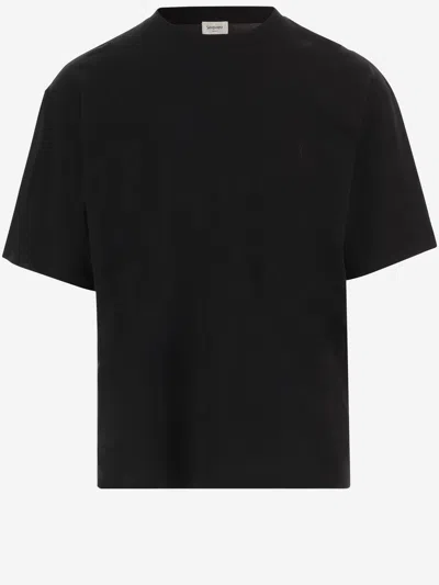 Saint Laurent Embroidered Logo Cotton T-shirt In Black