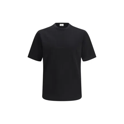 Saint Laurent Embroidered Logo Cotton T-shirt In Black