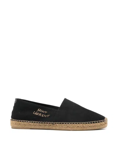 Saint Laurent Embroidered Logo Espadrilles In Black