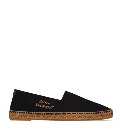 Saint Laurent Embroidered Logo Espadrilles In Black