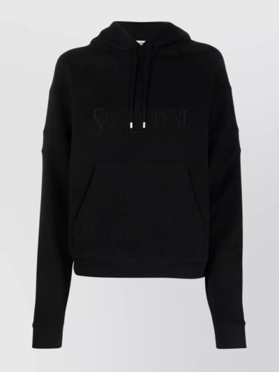 Saint Laurent Embroidered Logo Hooded Sweater In Black