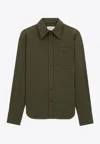 Shop Saint Laurent Embroidered Logo Long-sleeved Shirt