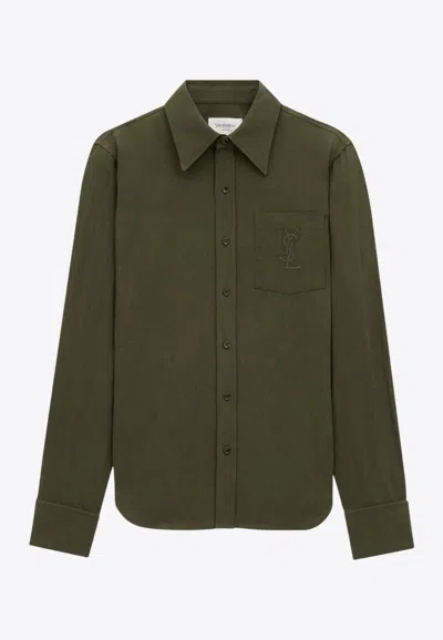 SAINT LAURENT EMBROIDERED LOGO LONG-SLEEVED SHIRT