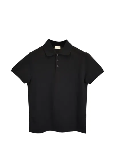 Pre-owned Saint Laurent Embroidered-logo Polo Shirt In Black