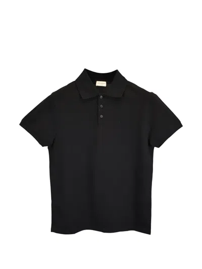 Pre-owned Saint Laurent Embroidered-logo Polo Shirt In Black