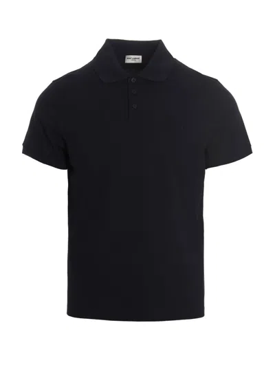 Saint Laurent Embroidered Logo Polo Shirt In Blue