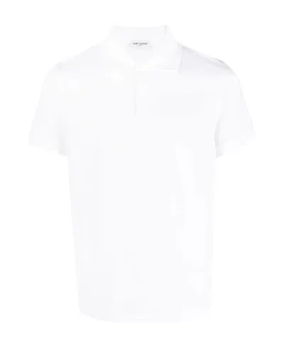 Saint Laurent Embroidered-logo Short-sleeved Polo Shirt In White